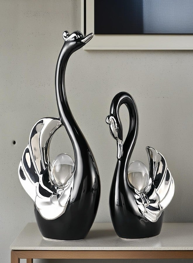 XINDAM A Pair of Swan Figurines Swans Statue with Crystal Ball Model Home Office Display Decorative Craft Living Room Decor (Black) - Image 3