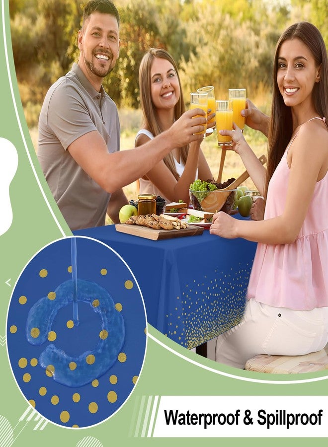 misaya 3 Packs Dot Disposable Table Cloth, 54 x 108 Inch Waterproof Plastic Tablecloth, Rectangle Gold Dots in Navy Table Covers for Picnic, Birthday, Party - Image 3