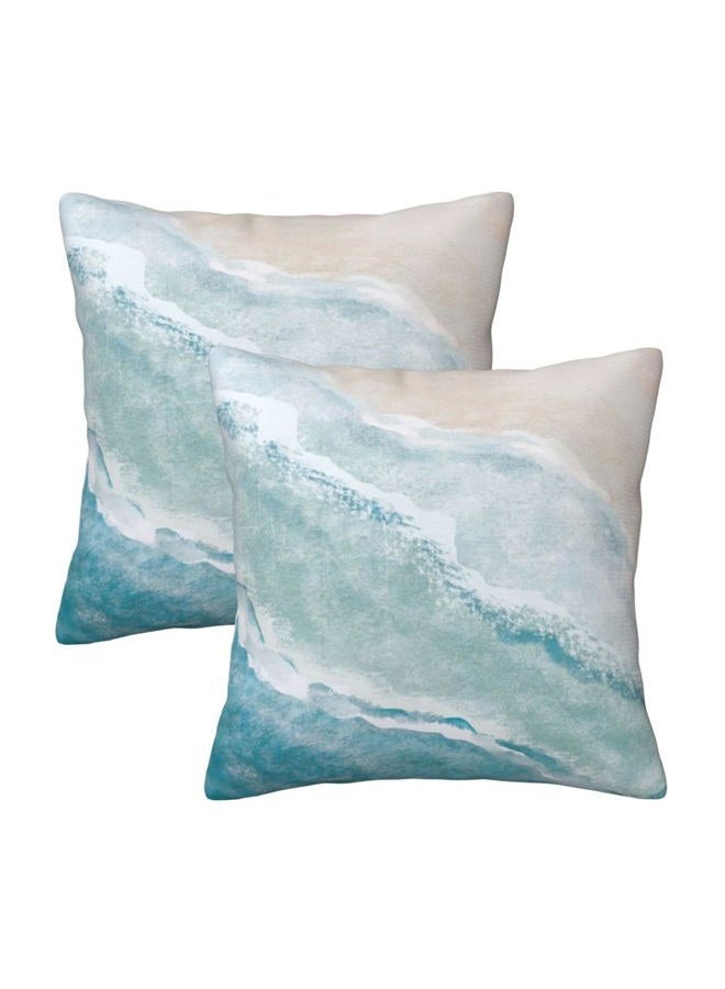 Lcokin Beach Watercolor Blue Sea Ocean Throw Pillow Cover Cushion Modern Farmhouse Pillow Covers 18x18 Inch Soft Pillow Cases Decor for Couch Sofa Living Room Outdoor Home Gift Set of 2 - Image 1