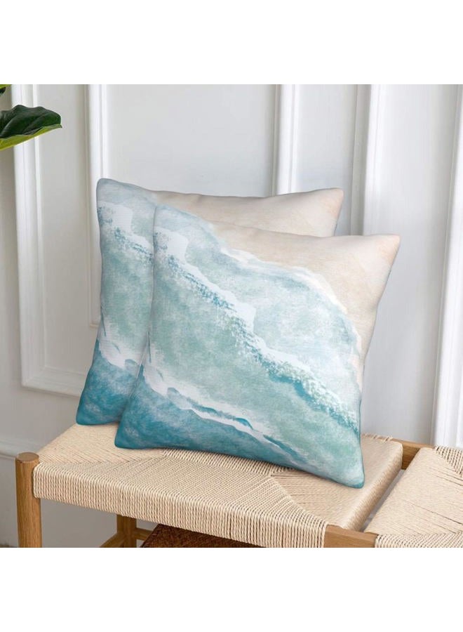 Lcokin Beach Watercolor Blue Sea Ocean Throw Pillow Cover Cushion Modern Farmhouse Pillow Covers 18x18 Inch Soft Pillow Cases Decor for Couch Sofa Living Room Outdoor Home Gift Set of 2 - Image 4