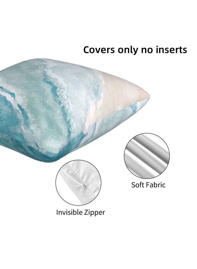 Lcokin Beach Watercolor Blue Sea Ocean Throw Pillow Cover Cushion Modern Farmhouse Pillow Covers 18x18 Inch Soft Pillow Cases Decor for Couch Sofa Living Room Outdoor Home Gift Set of 2 - Image 5