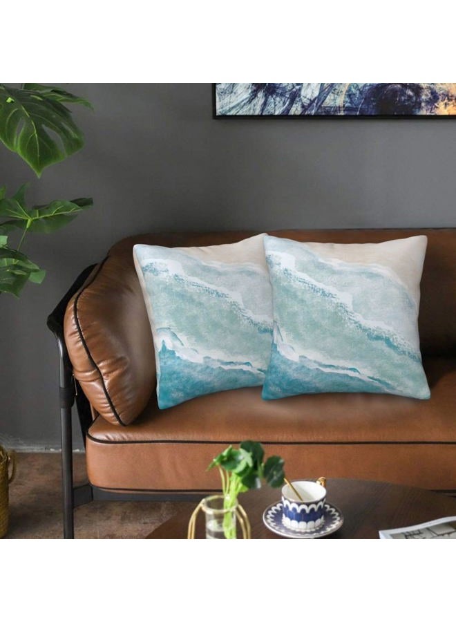 Lcokin Beach Watercolor Blue Sea Ocean Throw Pillow Cover Cushion Modern Farmhouse Pillow Covers 18x18 Inch Soft Pillow Cases Decor for Couch Sofa Living Room Outdoor Home Gift Set of 2 - Image 3
