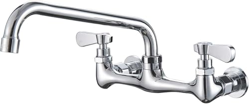 BWE Kitchen Faucet Wall Mount with 10 Inch Swivel Spout 8" Center Commercial Sink 2-Handle Faucet Mixer Tap Polish Chrome Laundry Faucet Commercial Kitchen Faucet - Image 1