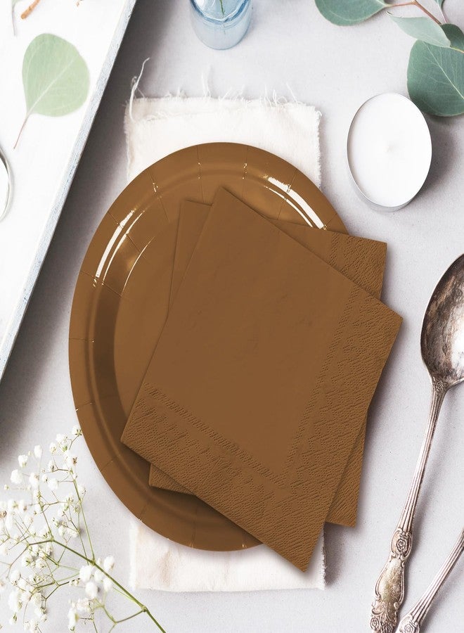 Whaline 100Pcs Brown Tableware Set Fall Disposable Dinnerware Set 50Pcs Paper Plates 25Pcs Napkin 25Pcs Cups for Wedding Birthday Bride Shower Party Supplies Table Decor - Image 4