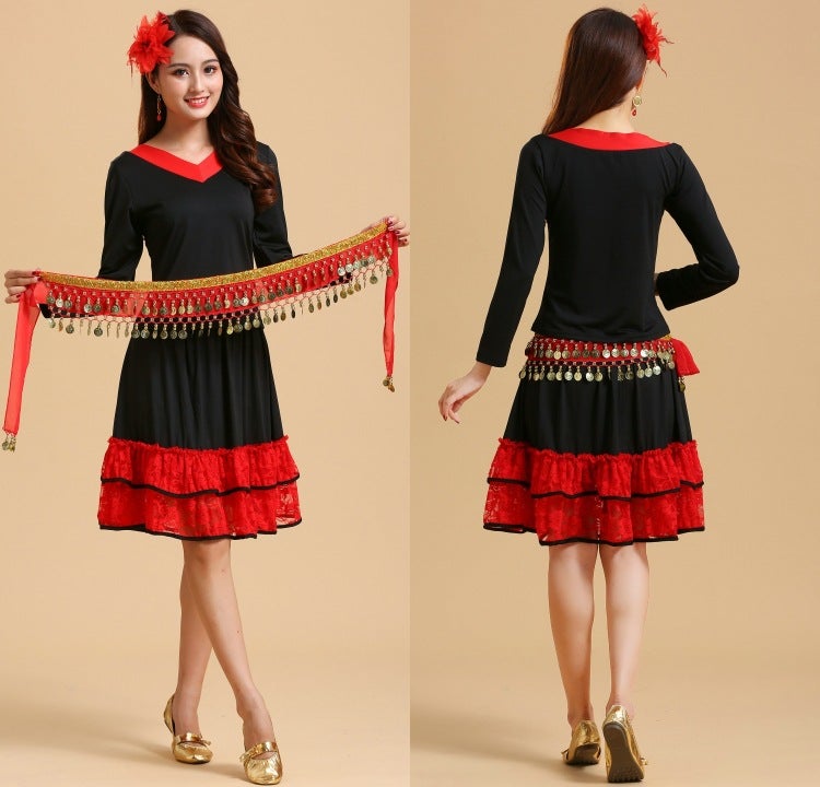 Square Dance Costume New Yangko Dance Costume Folk Dance Costume V-Neck Long Sleeve Short Sleeve Top Skirt Suit - Image 5