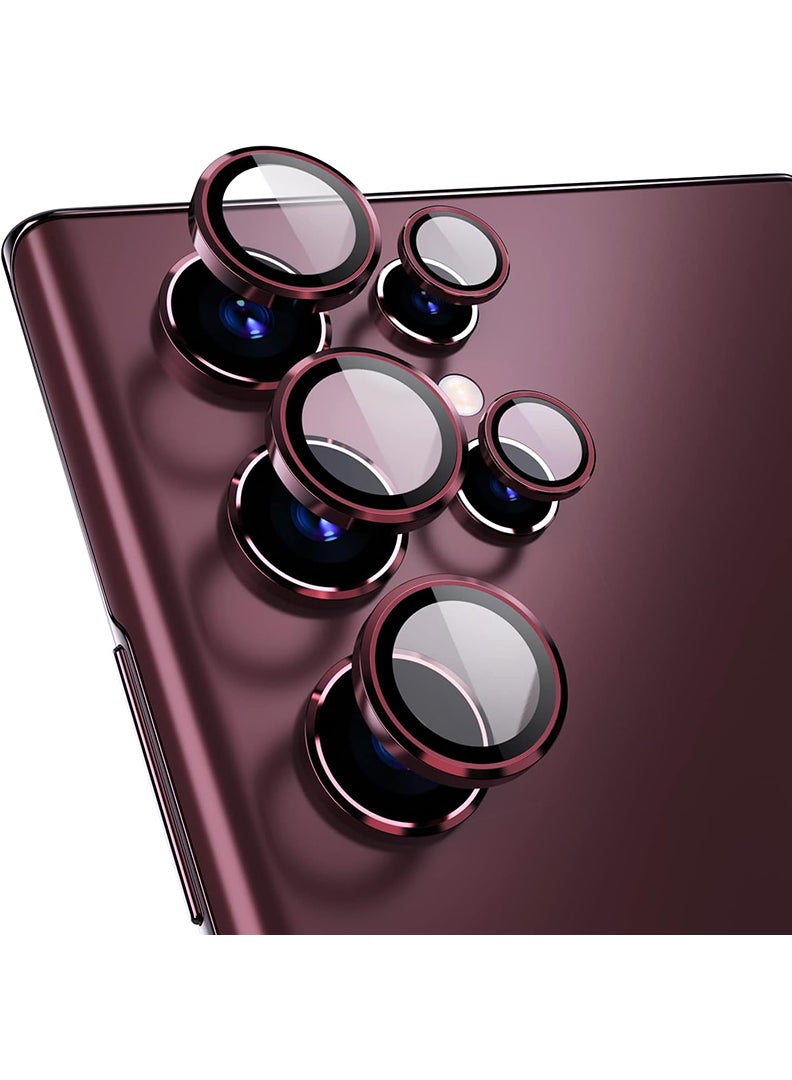 Theodor S22 Ultra 5 Pcs Camera Lens Protector With 9H Tempered HD Glass Camera Cover Anti Scratch Aluminum Alloy Camera Ring, Burgundy - Image 1