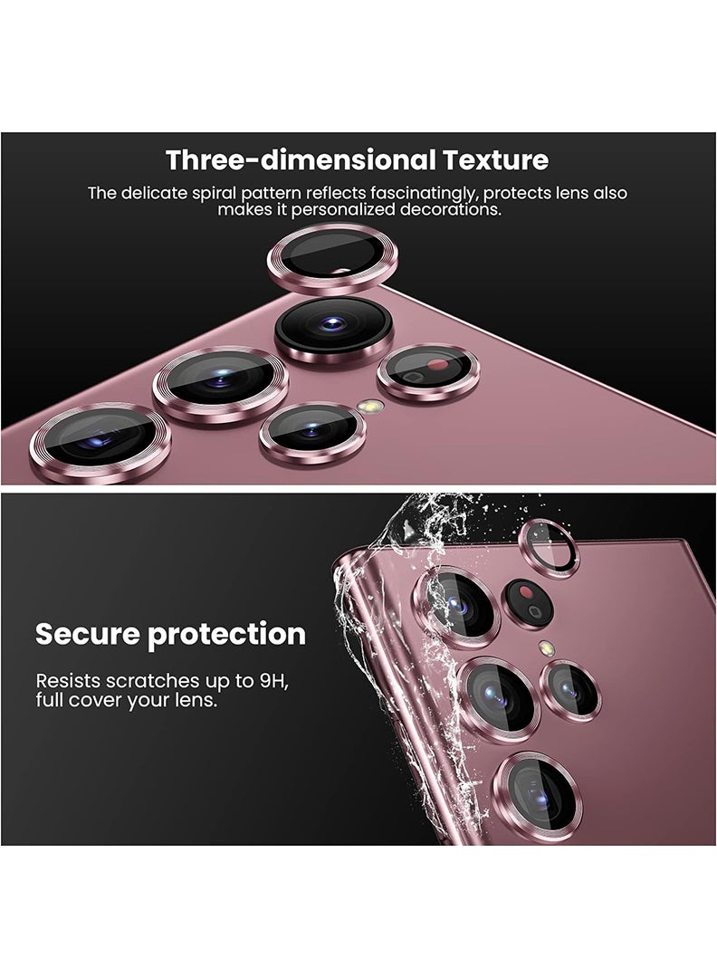 Theodor S22 Ultra 5 Pcs Camera Lens Protector With 9H Tempered HD Glass Camera Cover Anti Scratch Aluminum Alloy Camera Ring, Burgundy - Image 4