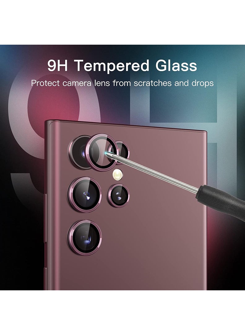 Theodor S22 Ultra 5 Pcs Camera Lens Protector With 9H Tempered HD Glass Camera Cover Anti Scratch Aluminum Alloy Camera Ring, Burgundy - Image 3