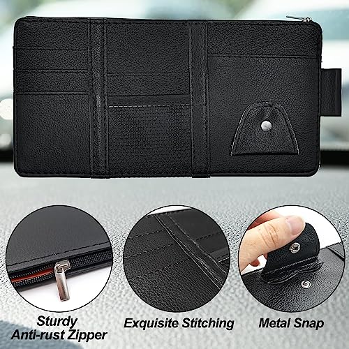 SARTE Car Sun Visor Automobiles Organizer Multi-Function Car Space With Multi-Pocket Net Zipper Car Storage Organizer And Sunglass Holder PU Leather For Car (Black) - Image 2