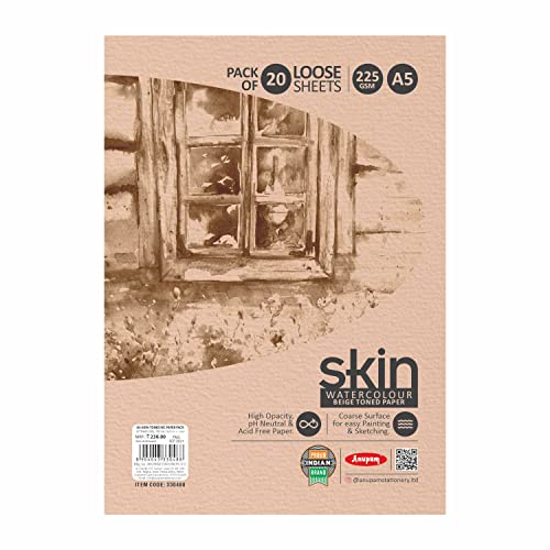 Anupam Skin Watercolour Beige Toned Paper - Acid Free - Cold Press Paper - 20 Loose Sheet - 225 GSM - A5 - Image 2