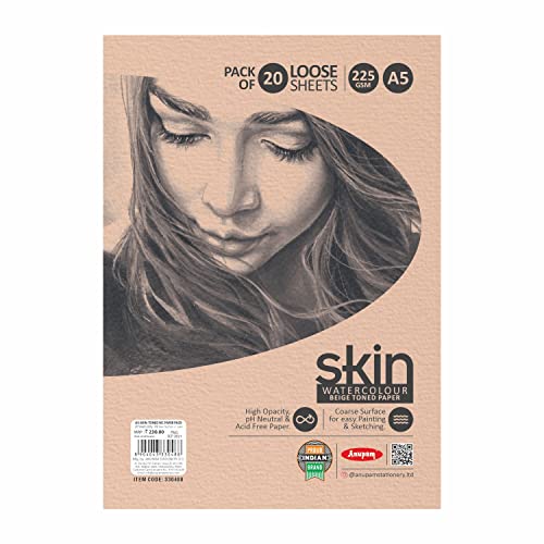 Anupam Skin Watercolour Beige Toned Paper - Acid Free - Cold Press Paper - 20 Loose Sheet - 225 GSM - A5 - Image 4