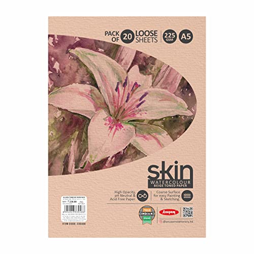 Anupam Skin Watercolour Beige Toned Paper - Acid Free - Cold Press Paper - 20 Loose Sheet - 225 GSM - A5 - Image 3
