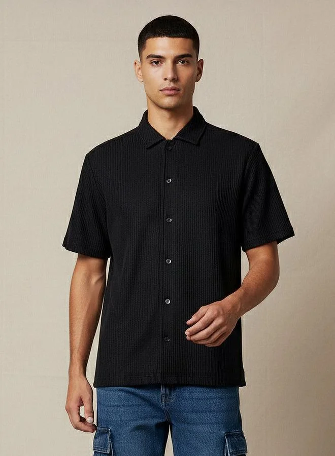 Splash FAV Men Regular Fit Crew Neck Short Sleeve Textured Shirt