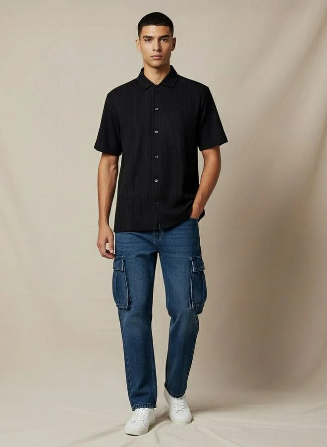 Splash FAV Men Regular Fit Crew Neck Short Sleeve Textured Shirt