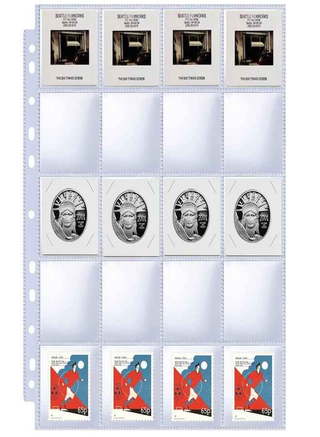 BYSTER 30 Pack 600 Pockets 2x2” Coin Flip Sleeves, Heavy Duty Stamp Collection Pages for 3 Ring Binder, 20 Pocket Photo Slide Flips Organizer Sheet, Top Loading Clear Cardboard Coin Holder Sleeves - Image 1