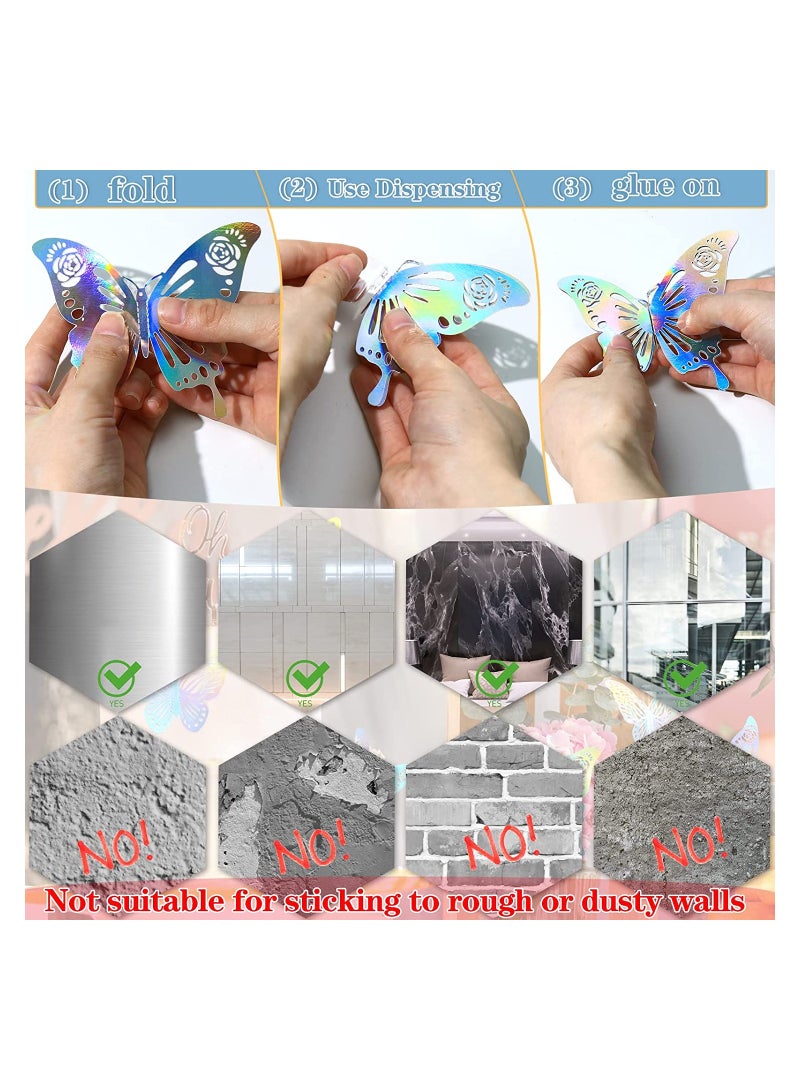 SYOSI ملصقات جدارية لامعة ثلاثية الأبعاد فضية قابلة للإزالة زينة فراشة صف مع مجموعة 5 أساليب عمل يدوي ورق جدار زخرفي لحفلة حضانة 60 قطعة - Image 5
