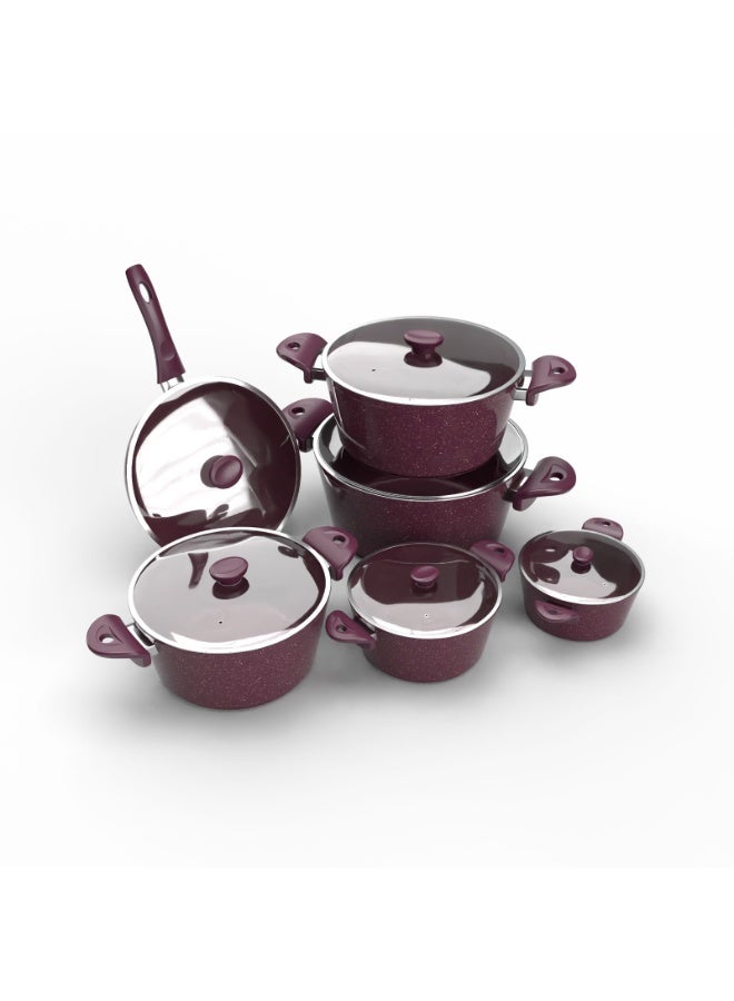 توب شيف جرانيت طقم 12 بورجاندي غطاء بيركس ( ح18-20-24-26-30/ووك غطاء بيركس )