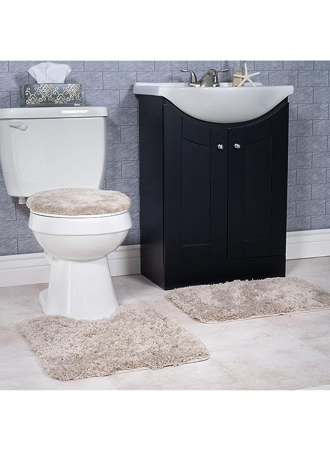 Raxoom Home 3-Piece Super Plush Non-Slip Bath Mat Rug Set, Taupe - Image 1