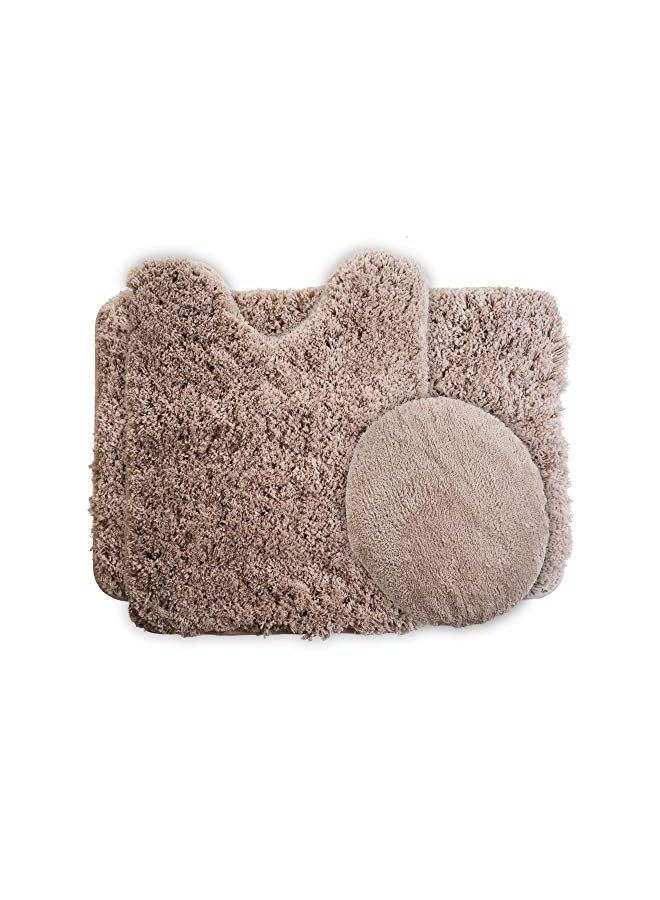 Raxoom Home 3-Piece Super Plush Non-Slip Bath Mat Rug Set, Taupe - Image 4