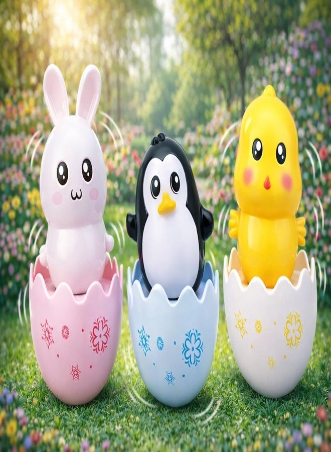 MOPANIRAJ Roly Poly Push and Shake Baby Tumbler Toys 2 Pcs Set Penguin Chick Bunny Wobbler Self-Balancing Rattle Educational Sensory Development Toys for Infants and Toddlers - Image 1