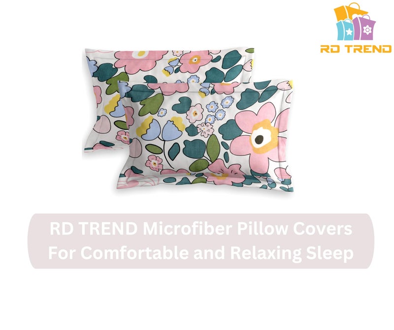 RD TREND® Glace Cotton Assorted Pillow Cover Set of 2 (4 Pcs) – Premium 210 TC, Standard Size 18"x28" | Soft & Breathable Floral Printed Design for Bedroom |Grey&Pink - Image 5