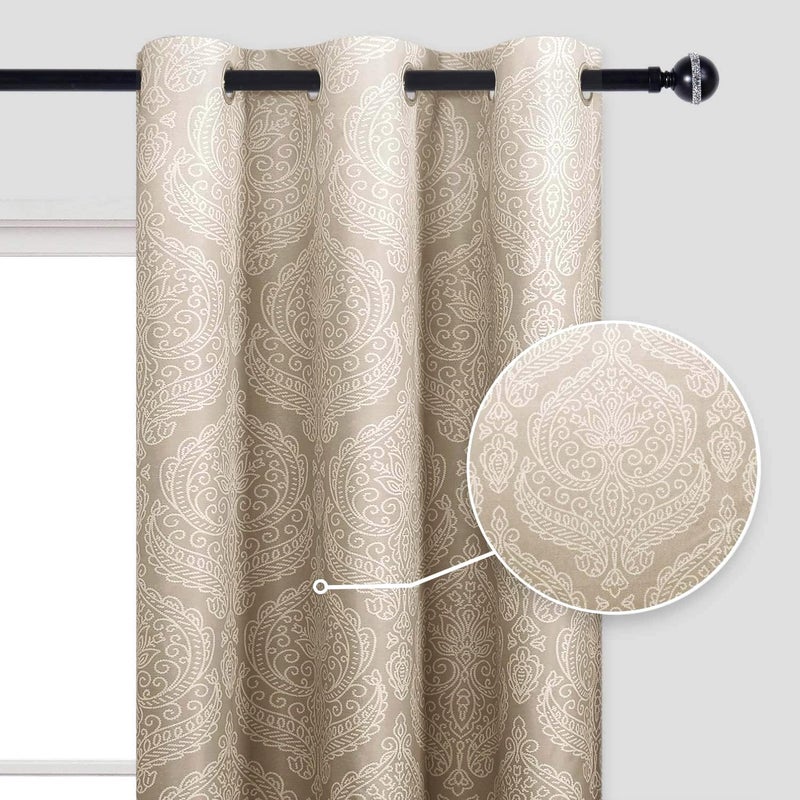 DWCN Ombre Room Darkening Curtains for Living Room - Damask Patterned Thermal Grommet Drapes for Bedroom,Office, 1 Pair Gradient Window Curtain Panels, 36 x 54 Inch Length Long, Taupe - Image 2