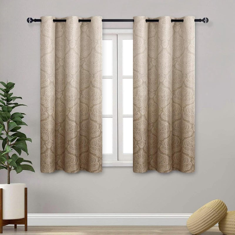 DWCN Ombre Room Darkening Curtains for Living Room - Damask Patterned Thermal Grommet Drapes for Bedroom,Office, 1 Pair Gradient Window Curtain Panels, 36 x 54 Inch Length Long, Taupe - Image 1
