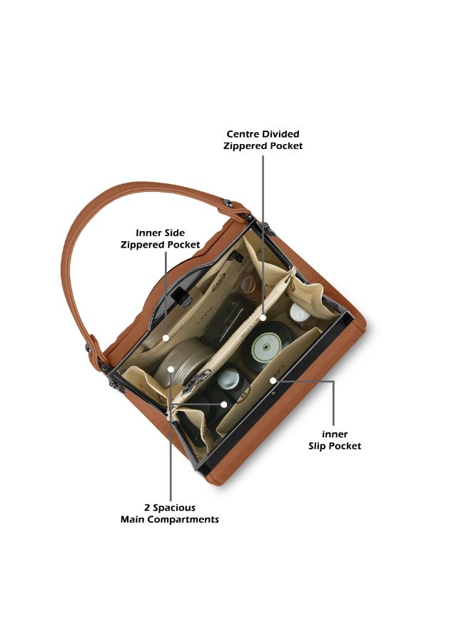 لافي حقيبة ساتشل نسائية فاخرة بإطار منفوش لون تان - Image 5