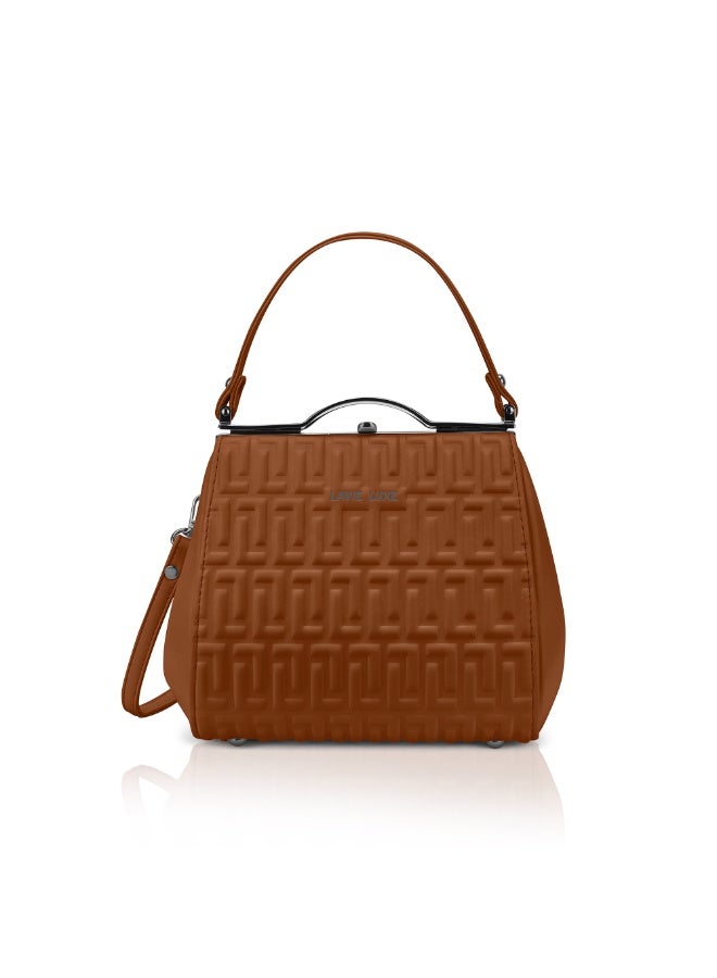 لافي حقيبة ساتشل نسائية فاخرة بإطار منفوش لون تان - Image 1