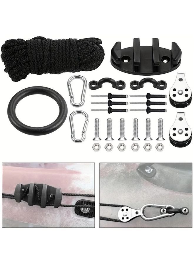 27 قطعة مجموعة ترولي مرساة الكاياك مع حلقيات البكرات، حبال مراسي وإكسسوارات قارب - Image 2