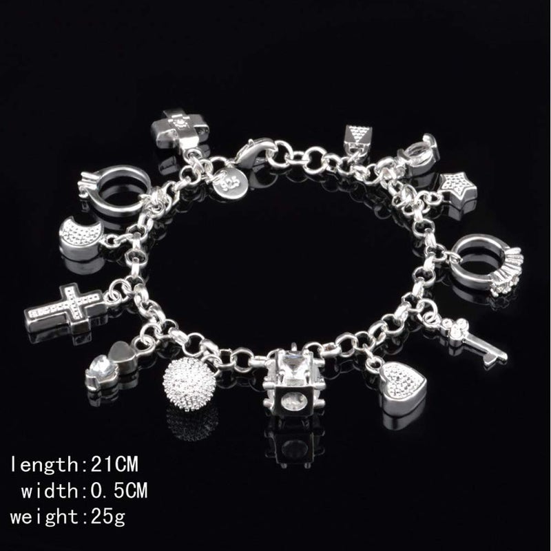 Aeora S925 Silver Thirteen Hanging Pieces Bracelet for Women Gift Bracelets & Bangles Jewelry - Image 3