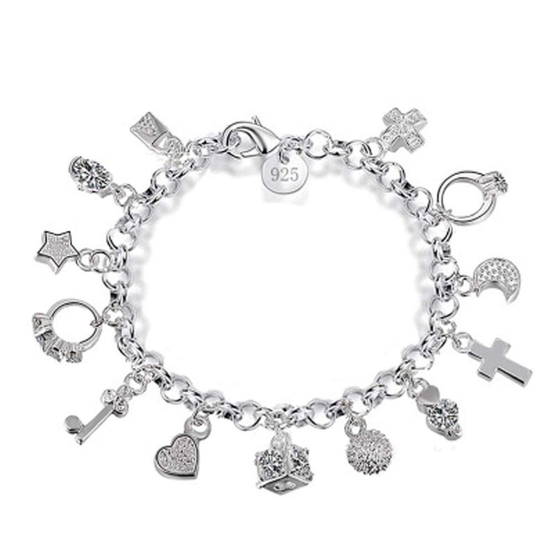 Aeora S925 Silver Thirteen Hanging Pieces Bracelet for Women Gift Bracelets & Bangles Jewelry - Image 1