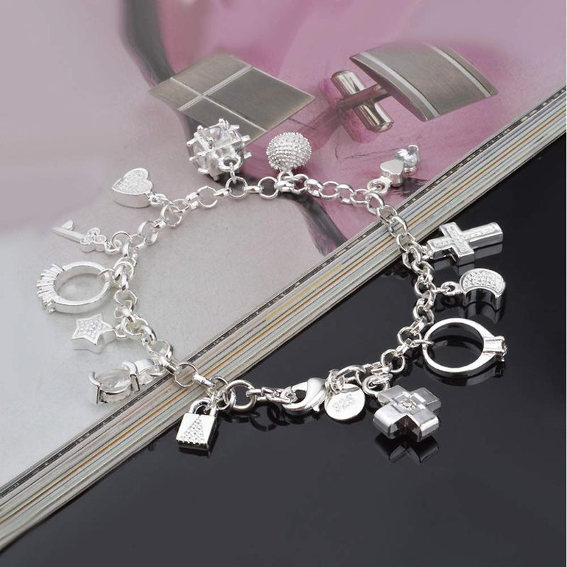 Aeora S925 Silver Thirteen Hanging Pieces Bracelet for Women Gift Bracelets & Bangles Jewelry - Image 2