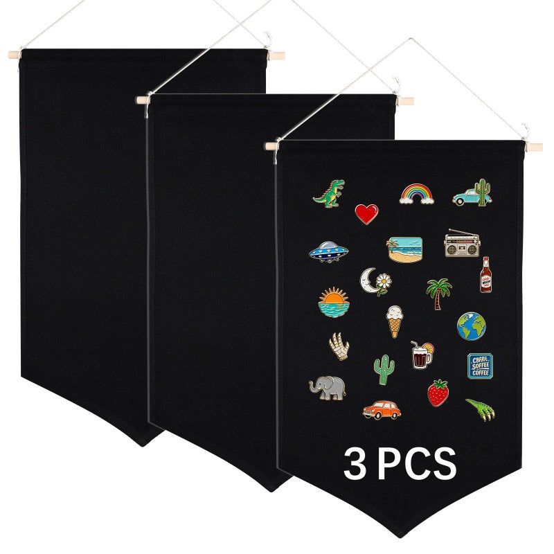 OKBA 3 PCS Canvas Banners Wall Hanging Brooch Jewelry Storage Case Stand Enamel Pin Display, Sublimation blank Banner,Holder Earrings Necklace Pin Collection Organizer - Image 1