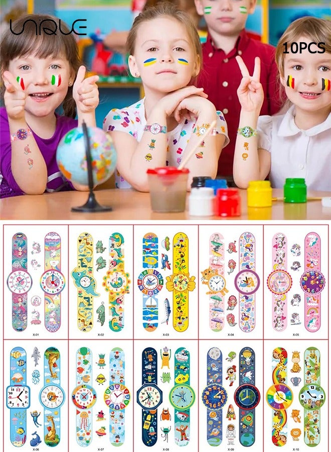 Unique 10 Sheets Temporary Tattoos for Kids, Clock Watch Tattoos, Mixed Styles Waterproof Luminous Fake Tattoos Stickers - for Birthday parties Group Activities toy patterns - Image 1