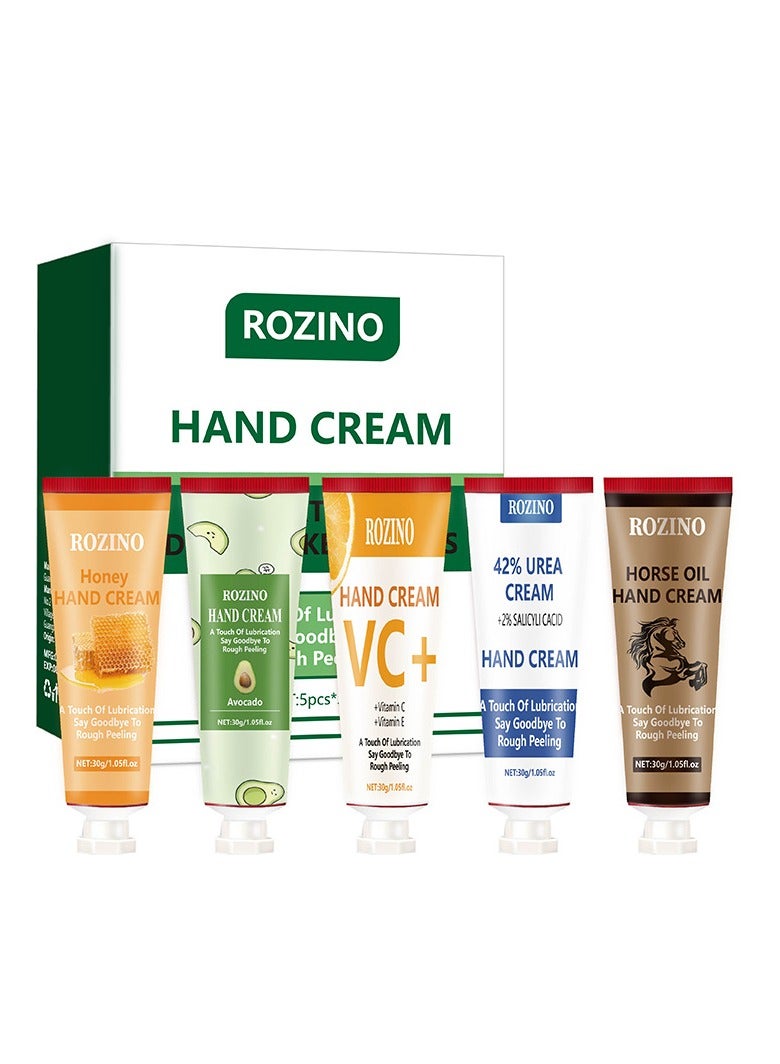 روزينو مجموعة هدايا كريم اليد ، مجموعة كريم اليد الصغيرة 5x30 مل للأيدي الجافة ، مجموعة هدايا كريم اليد بحجم السفر ، هدايا عيد الميلاد وأعياد الميلاد للنساء ، غسول اليدين المرطب الطبيعي للنساء والفتيات - Image 1