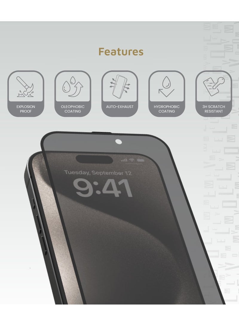 ليفيلو واقي شاشة ثلاثي الأبعاد للخصوصية لهاتف iPhone 16 Pro مع طبقة نهائية فائقة النعومة والاستجابة / غراء الراتينج / زجاج ألومنيوم عالي السيليكون - الخصوصية - Image 2