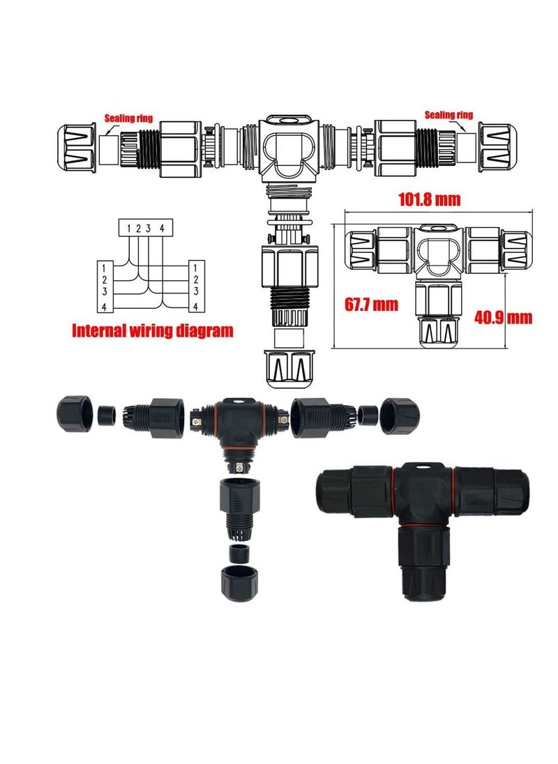 صندوق توصيل كهربائي 3 طرق مقاوم للماء IP68 لصندوق توصيل كابلات يتراوح قطرها بين 5 مم و 10 مم (AC 500V، 25A) لون أسود عبوة 2 - Image 3
