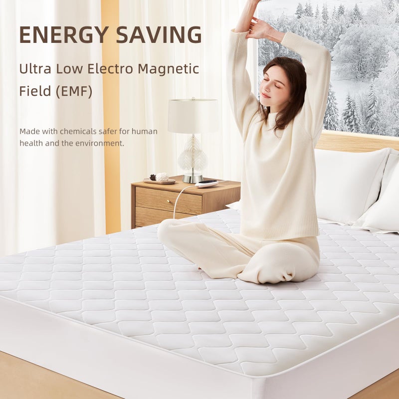 Caperia Heated Mattress Pad Quilted Multizone Electric Mattress pad Individual Body & Feet Bed Warmer 9 Heat Settings 1-12 Hours Auto Off Deep Pocket Fast Heating Machine Washable Twin Plus 39''x80'' - Image 5