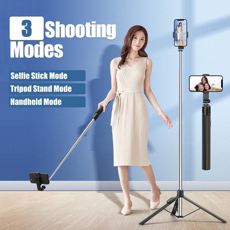 TARAVEE , 65-Inch, Extra Long,Selfie Stick Tripod Stand, Reinforced Tripod Stand, with Wireless Blutooth Remote, All-in-One Phone Tripod for iPhone, Samsung Android, Camera, GoPro - Image 4