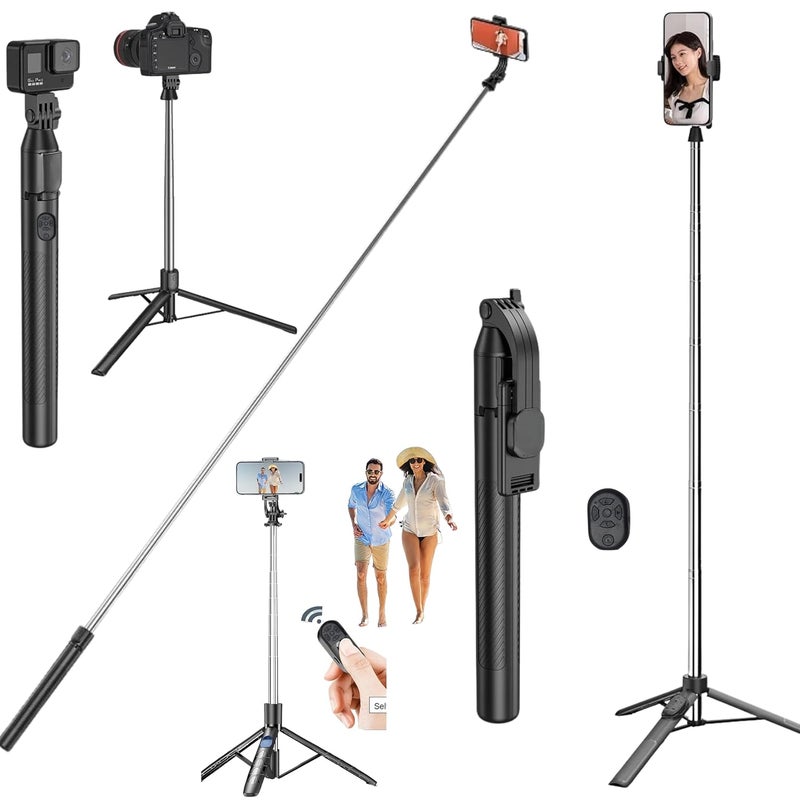 TARAVEE , 65-Inch, Extra Long,Selfie Stick Tripod Stand, Reinforced Tripod Stand, with Wireless Blutooth Remote, All-in-One Phone Tripod for iPhone, Samsung Android, Camera, GoPro - Image 1