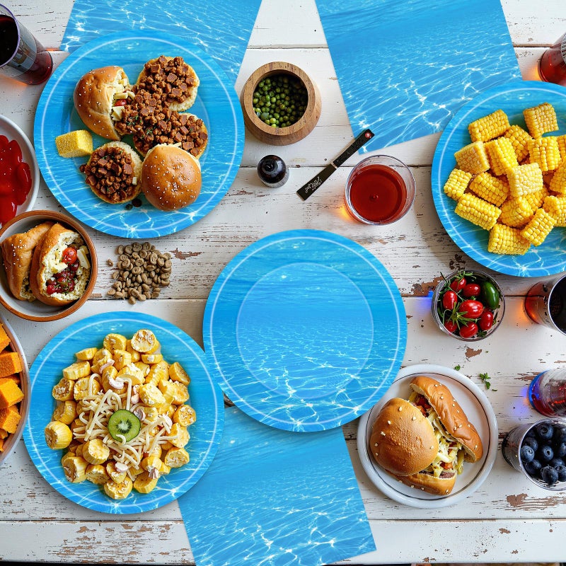 Litmitfu 40 Pcs Ocean Plates and Napkins Sets - Under The Sea Party Supplies Tableware, Blue Disposable Paper Plates and Napkins Kit for Summer Ocean Themed Party Decorations Birthday Table Decor, Serves 20 - Image 2