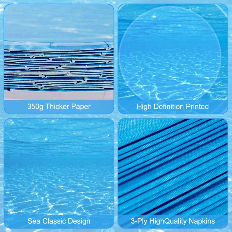 Litmitfu 40 Pcs Ocean Plates and Napkins Sets - Under The Sea Party Supplies Tableware, Blue Disposable Paper Plates and Napkins Kit for Summer Ocean Themed Party Decorations Birthday Table Decor, Serves 20 - Image 4