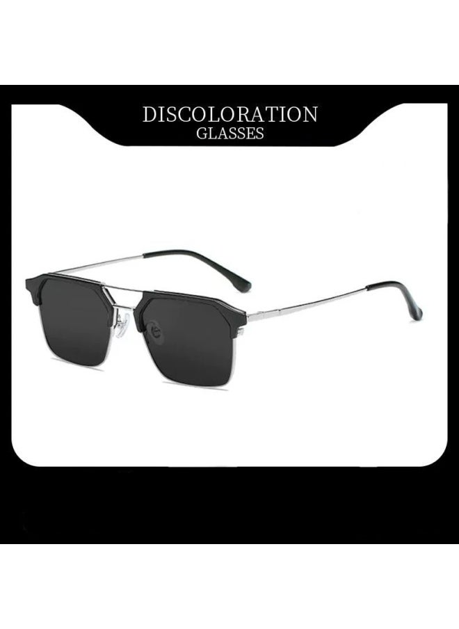 Generic - Men with Degree Driving Special Vintage Sun Eyewear Half Frame Myopia Glasses Sunglasses Anti Strong Light Anti UV Sunglass Gg-Lenses Color:Black silver-Frame Color:-400 - Image 1