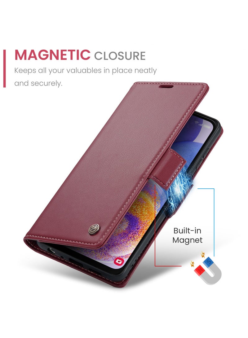 Flip Wallet Case for Samsung Galaxy A23 4G / 5G, Leather Magnetic Attachment Flip Case Burgundy - Image 3