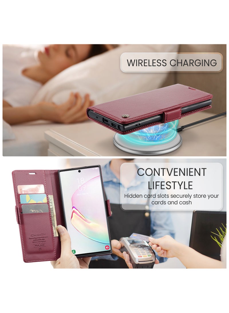 Flip Wallet Case for Samsung Galaxy A23 4G / 5G, Leather Magnetic Attachment Flip Case Burgundy - Image 5