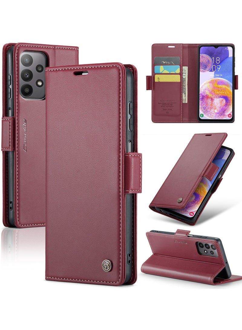 Flip Wallet Case for Samsung Galaxy A23 4G / 5G, Leather Magnetic Attachment Flip Case Burgundy - Image 1