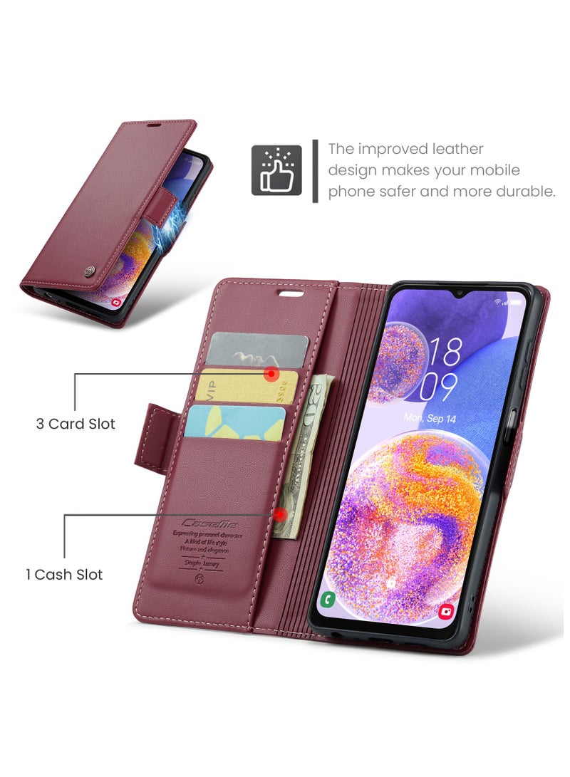 Flip Wallet Case for Samsung Galaxy A23 4G / 5G, Leather Magnetic Attachment Flip Case Burgundy - Image 2