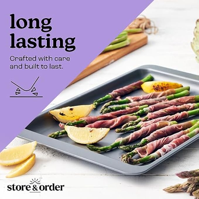 BakingRoasting Starter Set  Large 385cm NonStick Oven Tray 4 Cup Yorkshire Pudding Tray 25cm Square SandwichCake Tin and 25cm Deep Loaf Tin Nestable Bakeware  Dishwasher Safe - Image 3