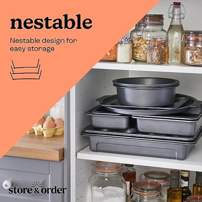BakingRoasting Starter Set  Large 385cm NonStick Oven Tray 4 Cup Yorkshire Pudding Tray 25cm Square SandwichCake Tin and 25cm Deep Loaf Tin Nestable Bakeware  Dishwasher Safe - Image 4